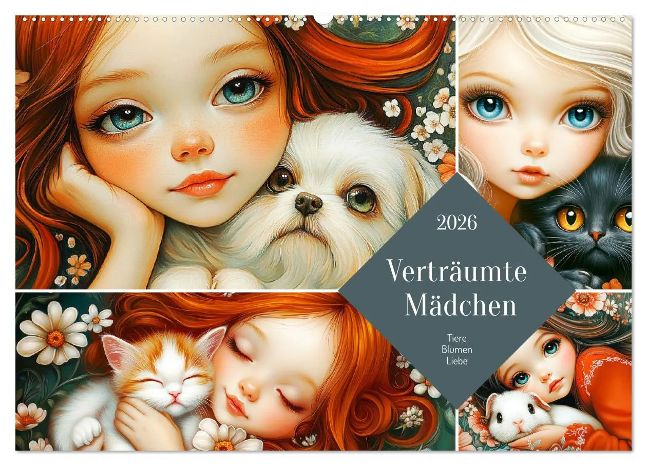 Cover: 9783457326114 | Verträumte Mädchen. Tiere, Blumen, Liebe. (Wandkalender 2026 DIN A2...
