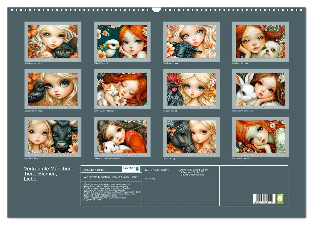 Bild: 9783457326114 | Verträumte Mädchen. Tiere, Blumen, Liebe. (Wandkalender 2026 DIN A2...