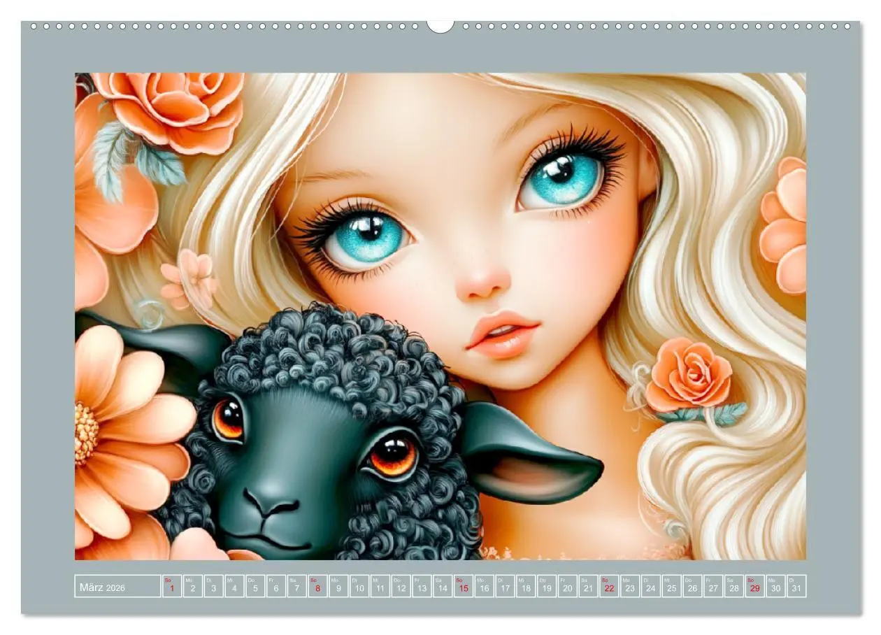 Bild: 9783457326114 | Verträumte Mädchen. Tiere, Blumen, Liebe. (Wandkalender 2026 DIN A2...