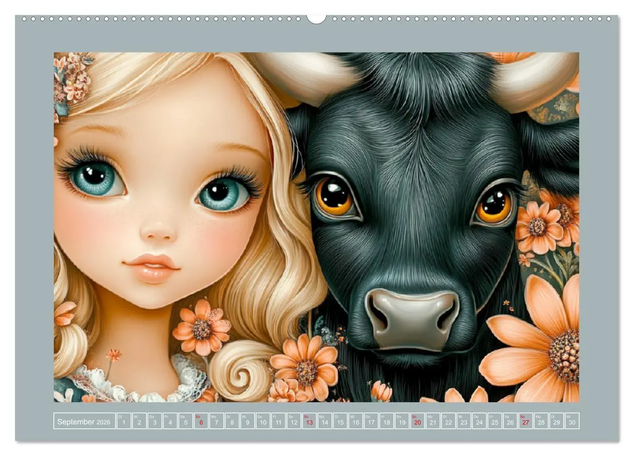 Bild: 9783457326114 | Verträumte Mädchen. Tiere, Blumen, Liebe. (Wandkalender 2026 DIN A2...