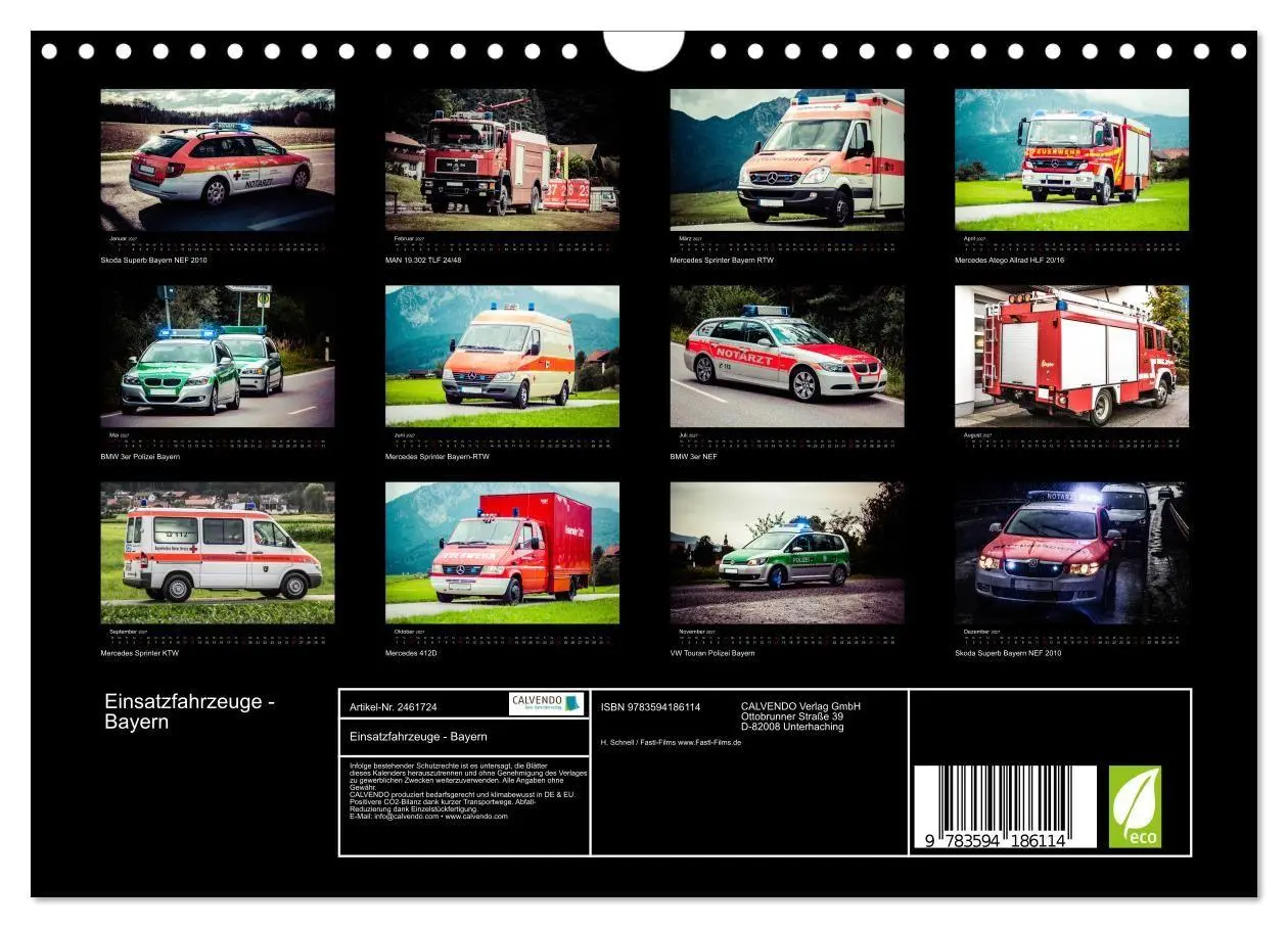 Bild: 9783594186114 | Einsatzfahrzeuge - Bayern (Wandkalender 2027 DIN A4 quer), CALVENDO...