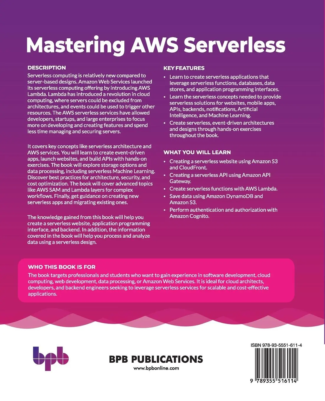 Rückseite: 9789355516114 | Mastering AWS Serverless | Miguel A. Calles | Taschenbuch | Englisch