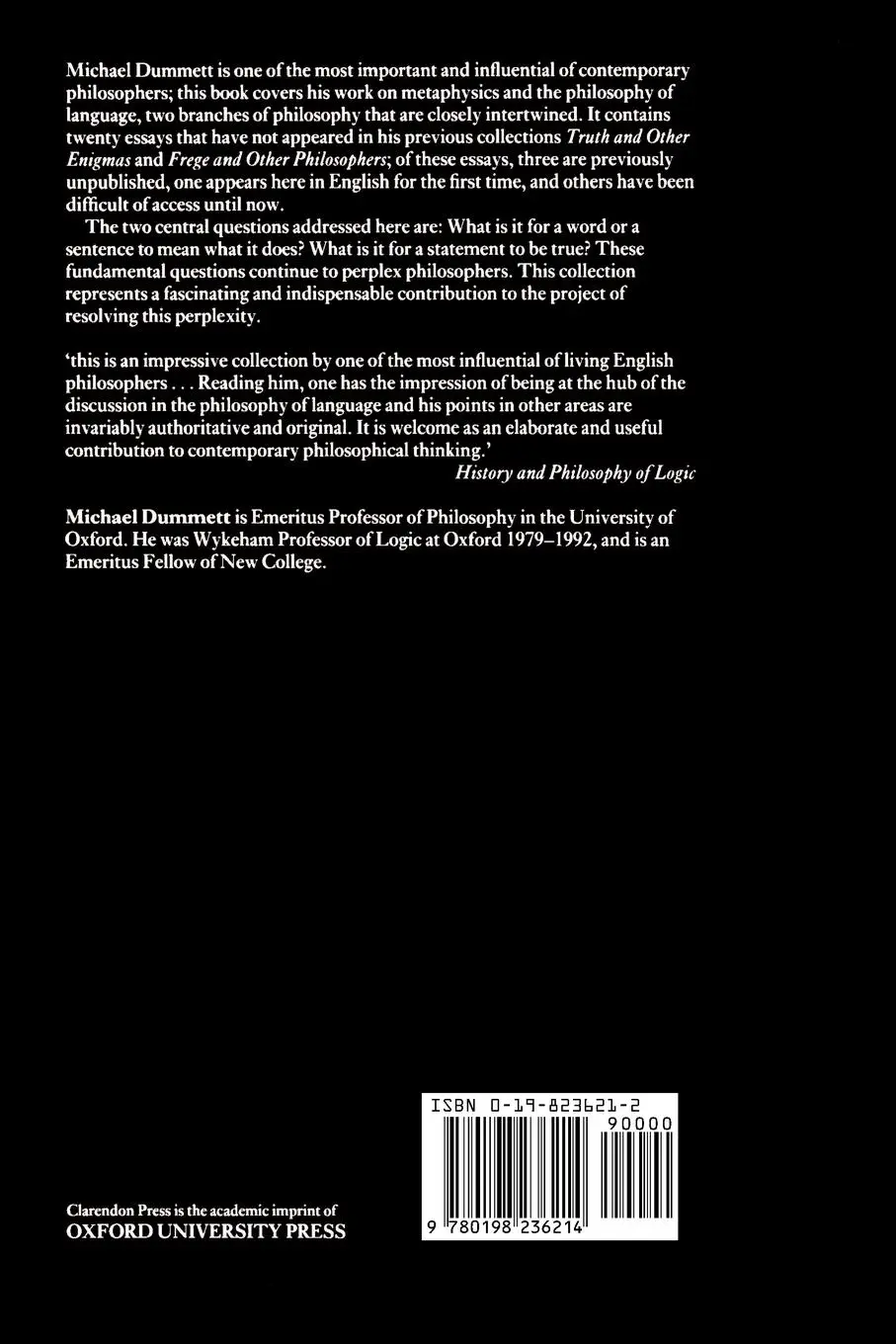 Rückseite: 9780198236214 | The Seas of Language | Michael Dummett | Taschenbuch | Englisch | 1996