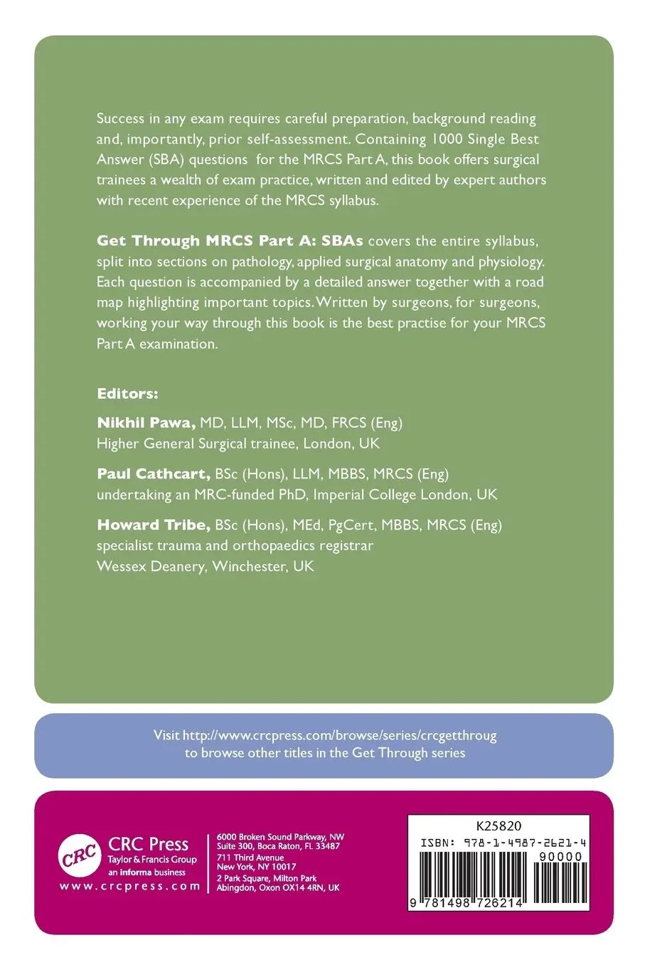 Rückseite: 9781498726214 | Get Through MRCS Part A | SBAs | Nikhil Pawa (u. a.) | Taschenbuch
