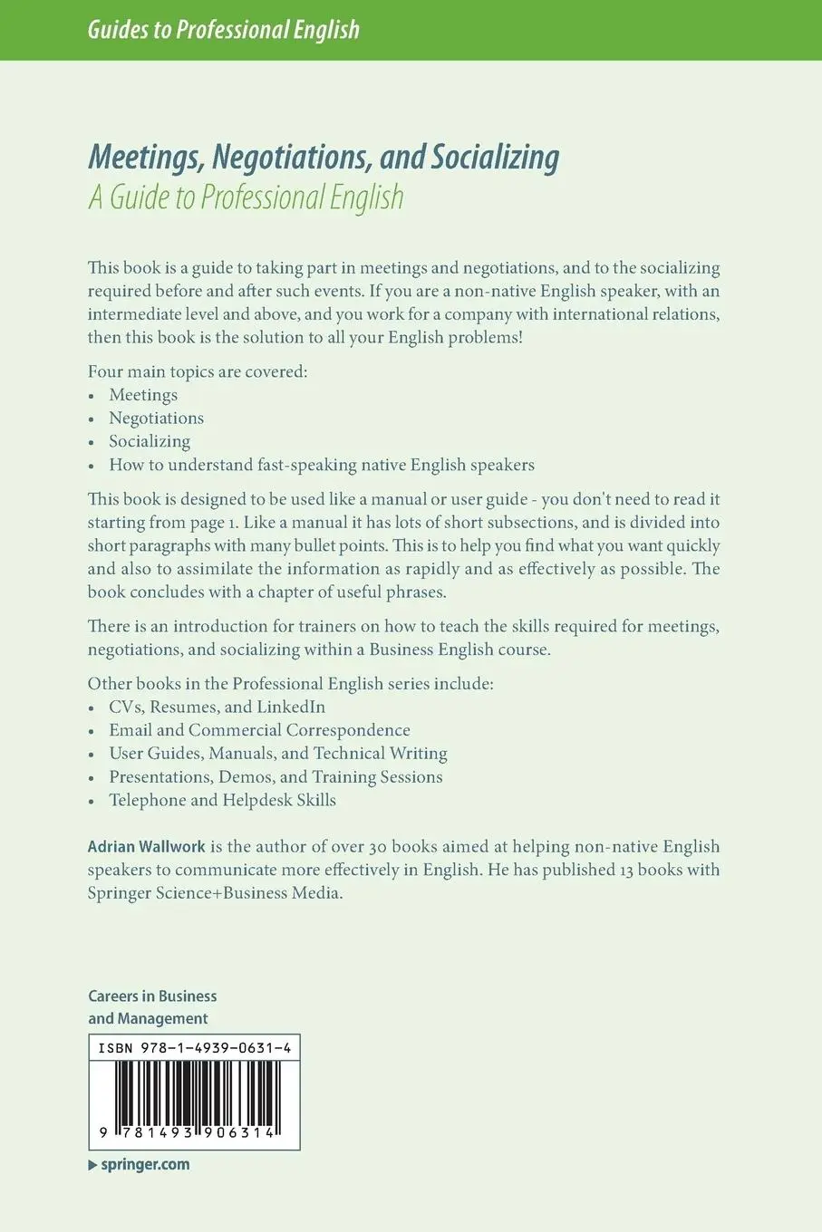 Rückseite: 9781493906314 | Meetings, Negotiations, and Socializing | Adrian Wallwork | Buch | xvi