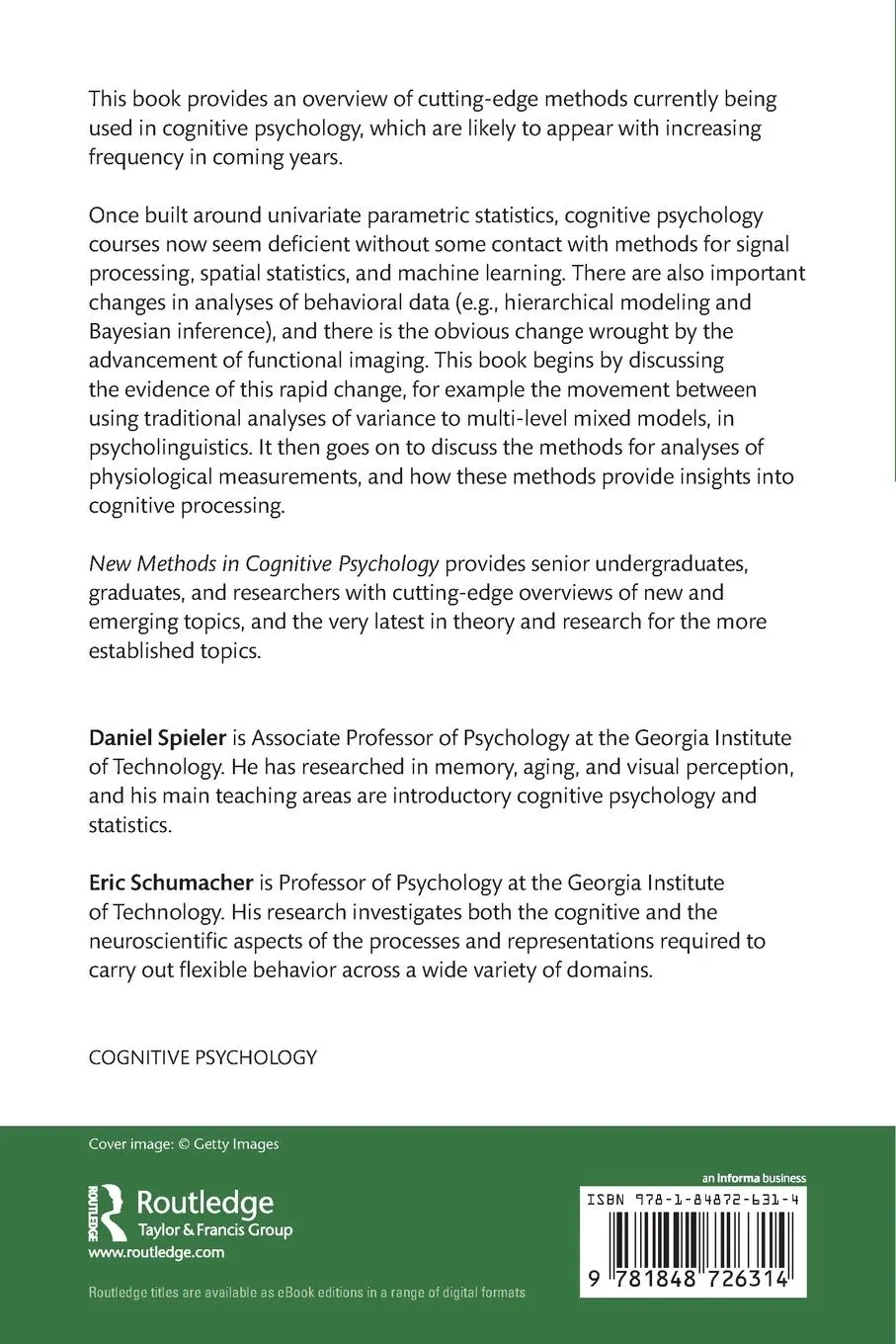 Rückseite: 9781848726314 | New Methods in Cognitive Psychology | Daniel Spieler (u. a.) | Buch
