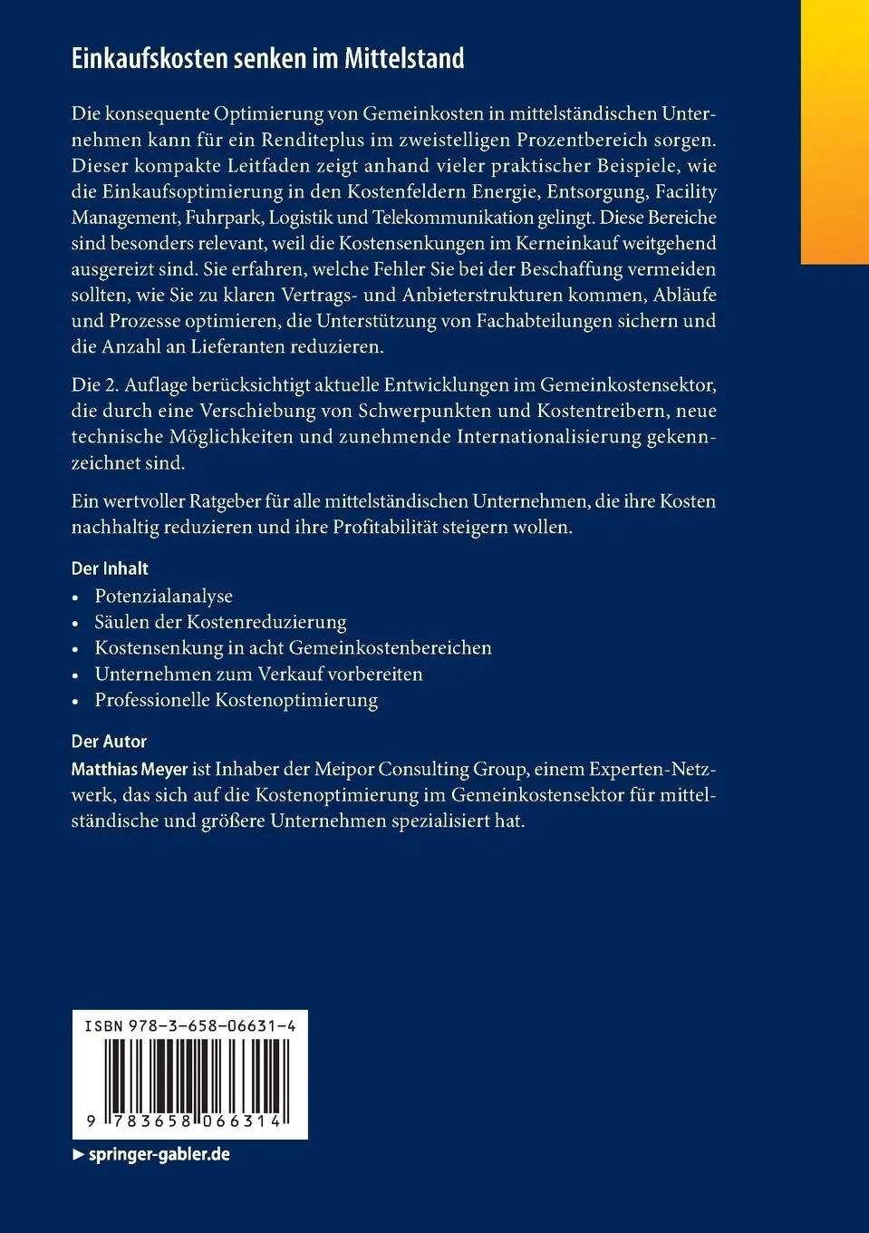 Rückseite: 9783658066314 | Einkaufskosten senken im Mittelstand | Matthias Meyer | Taschenbuch
