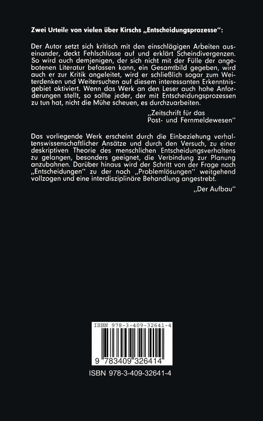 Rückseite: 9783409326414 | Einführung in die Theorie der Entscheidungsprozesse | Werner Kirsch
