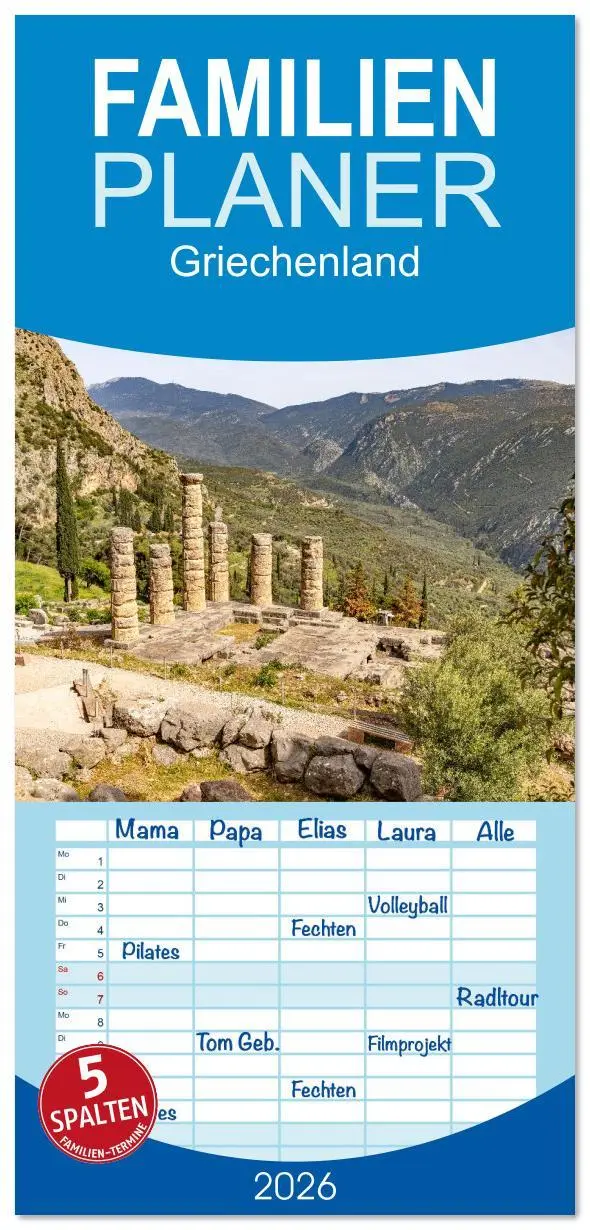 Cover: 9783516616514 | Familienplaner 2026 - Griechenland mit 5 Spalten (Wandkalender, 21...