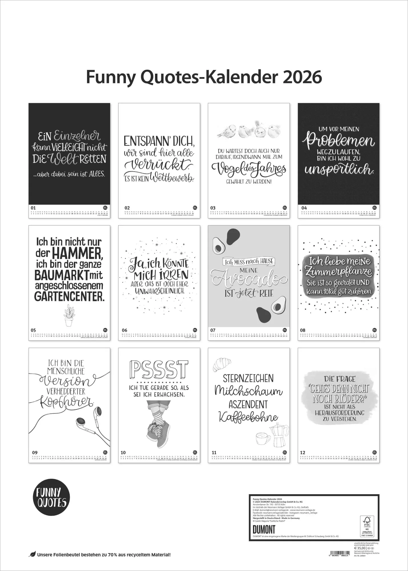 Bild: 4069095006614 | Funny Quotes-Kalender 2026 - Typo-Kalender - Poster-Format 50 x 70 cm