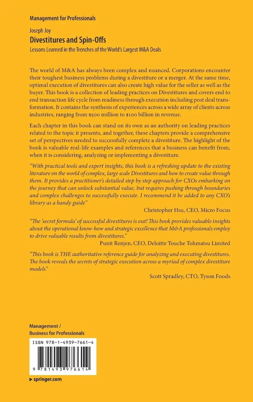 Rückseite: 9781493976614 | Divestitures and Spin-Offs | Joseph Joy | Buch | xix | Englisch | 2018