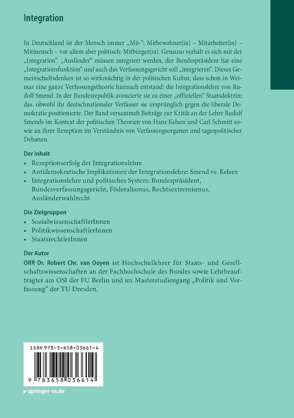 Rückseite: 9783658036614 | Integration | Robert Chr. van Ooyen | Taschenbuch | xii | Deutsch