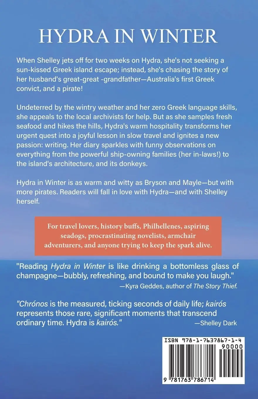 Rückseite: 9781763786714 | HYDRA IN WINTER | An Island Escape in Search of a Greek Pirate | Dark