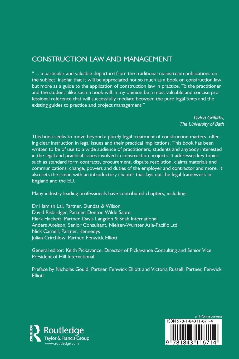 Rückseite: 9781843116714 | Construction Law and Management | Keith Pickavance | Taschenbuch