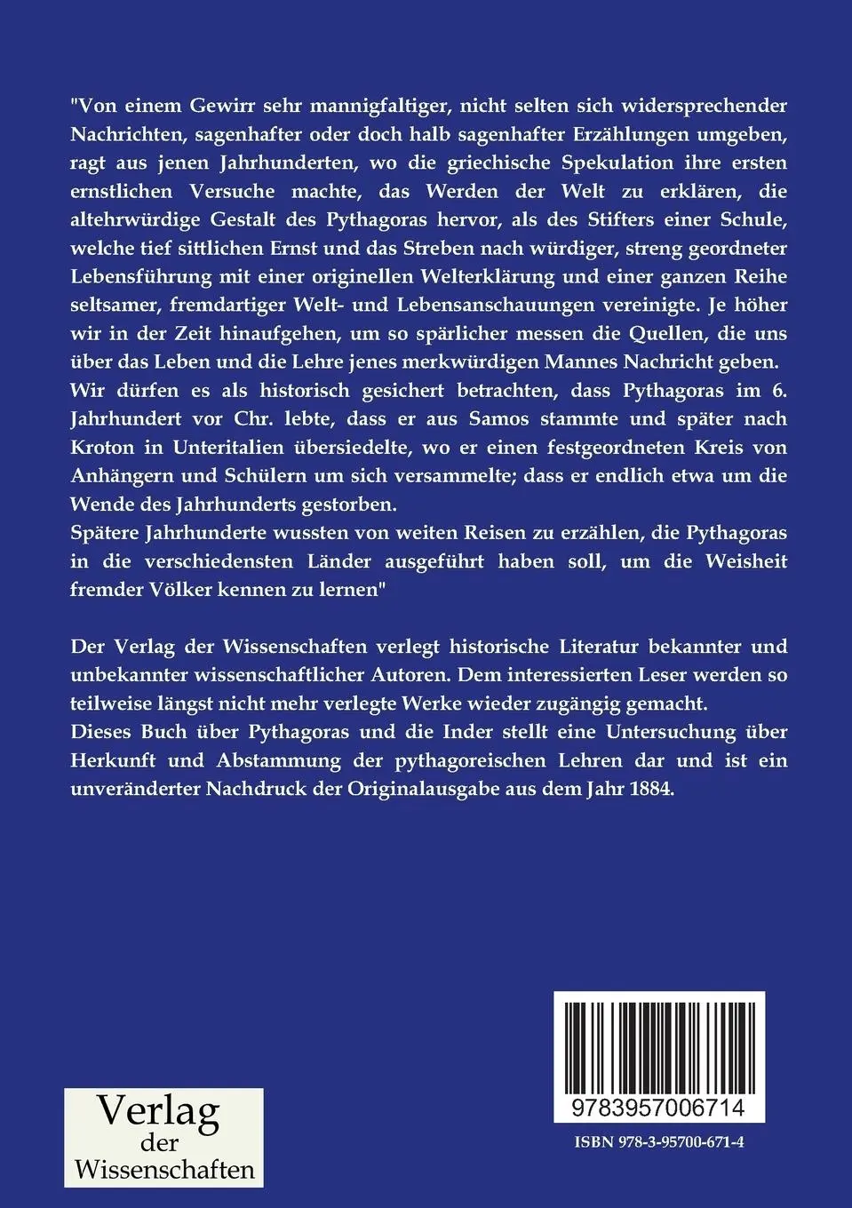 Rückseite: 9783957006714 | Pythagoras und die Inder | Leopold Von Schroeder | Taschenbuch | 2019