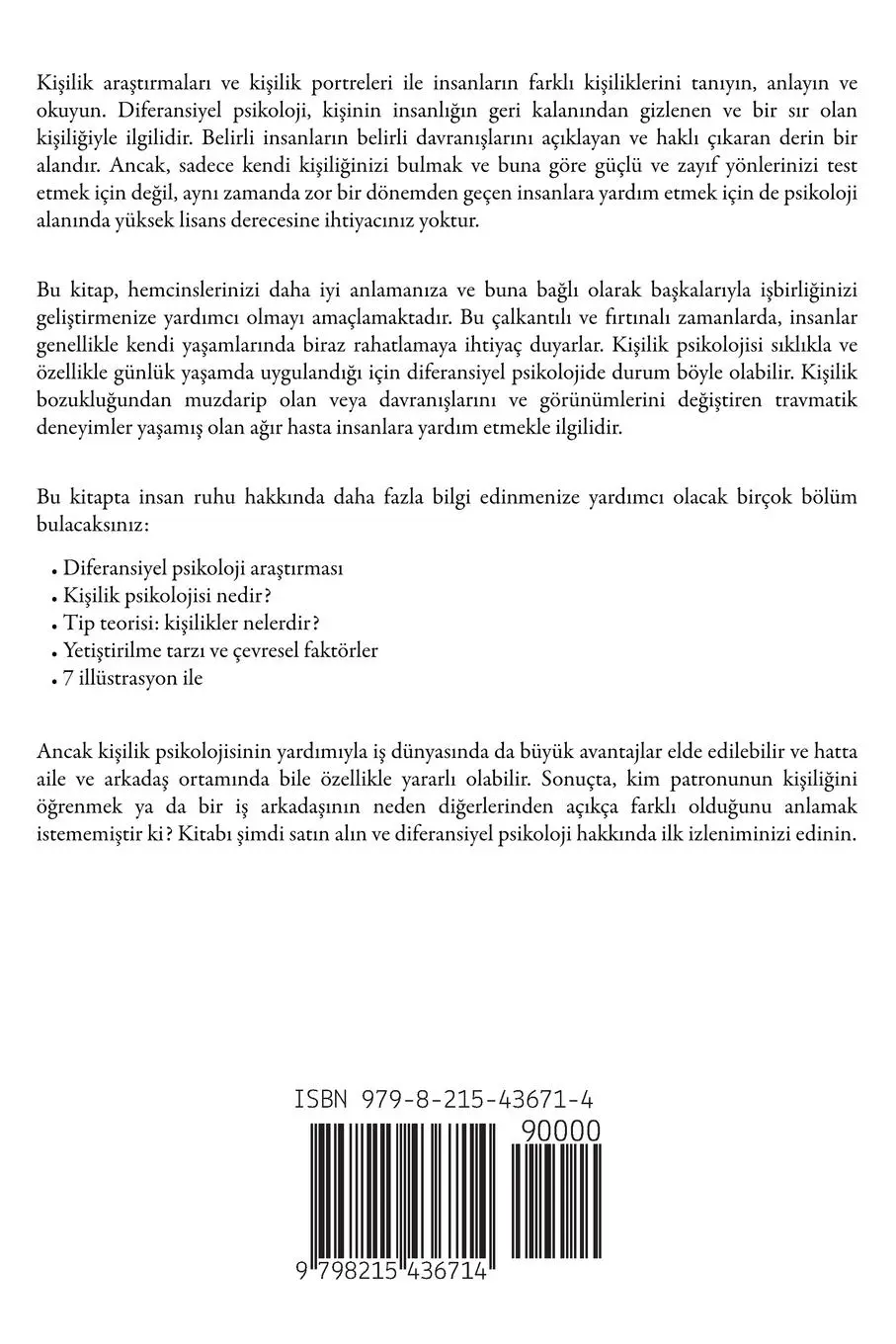 Rückseite: 9798215436714 | Diferansiyel Psikoloji (Ki¿ilik Psikolojisi) | Yusuf Yilmaz | Buch