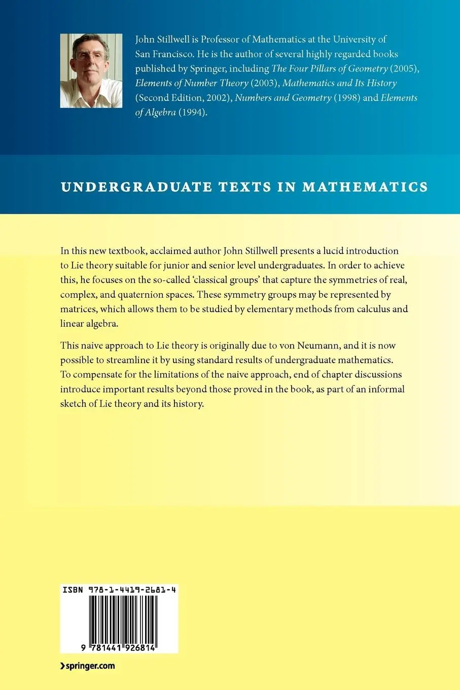 Rückseite: 9781441926814 | Naive Lie Theory | John Stillwell | Taschenbuch | xv | Englisch | 2010