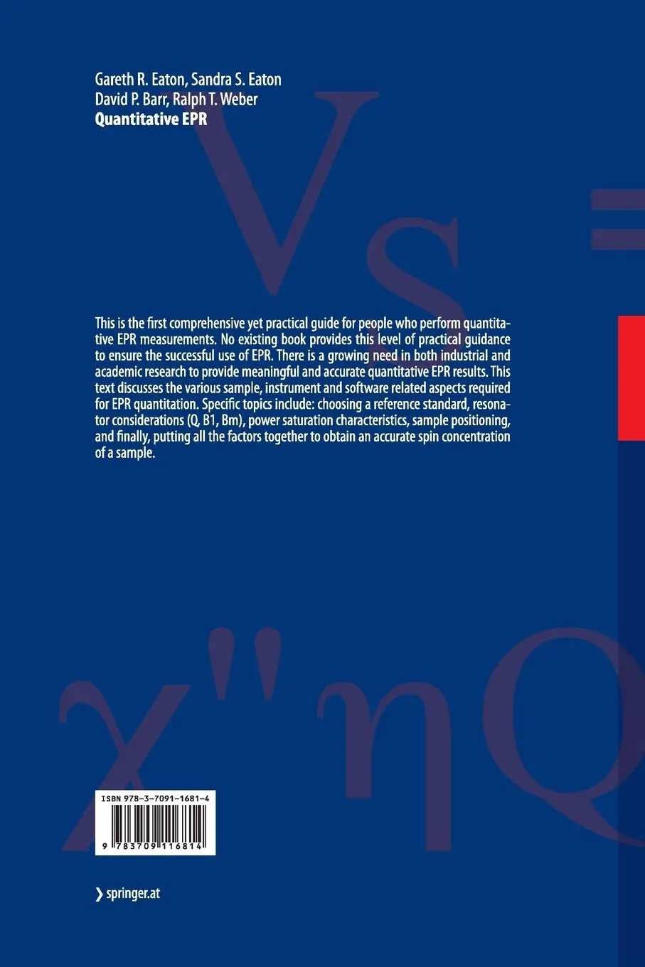 Rückseite: 9783709116814 | Quantitative EPR | Gareth R. Eaton (u. a.) | Taschenbuch | xii | 2014