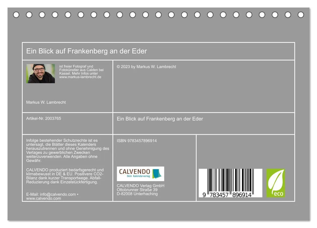 Bild: 9783457896914 | Ein Blick auf Frankenberg an der Eder (Tischkalender 2026 DIN A5...