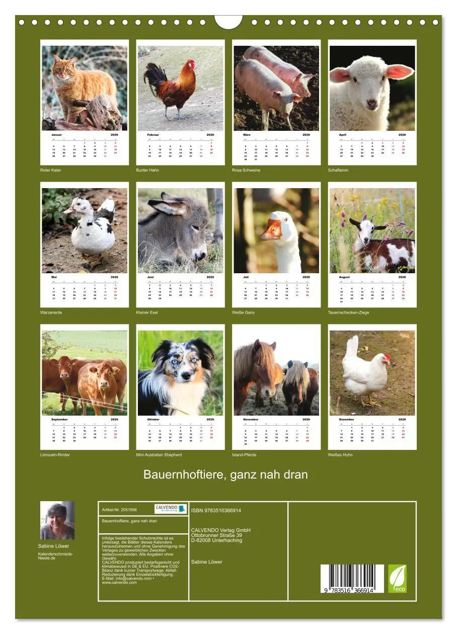 Bild: 9783516366914 | Bauernhoftiere, ganz nah dran (Wandkalender 2026 DIN A3 hoch),...