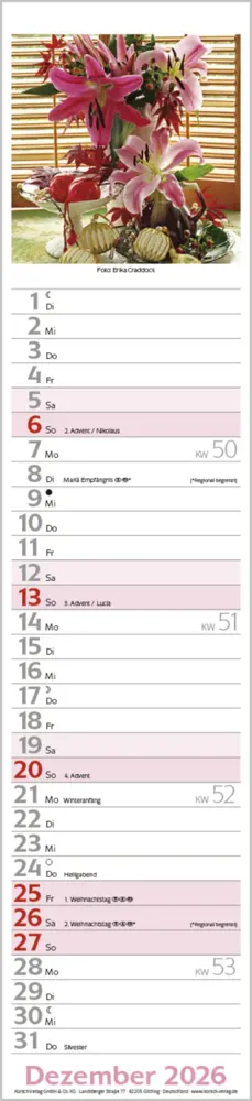 Bild: 9783731886914 | Flowers Langplaner 2026 | Langplaner | Verlag Korsch | Kalender | 2026