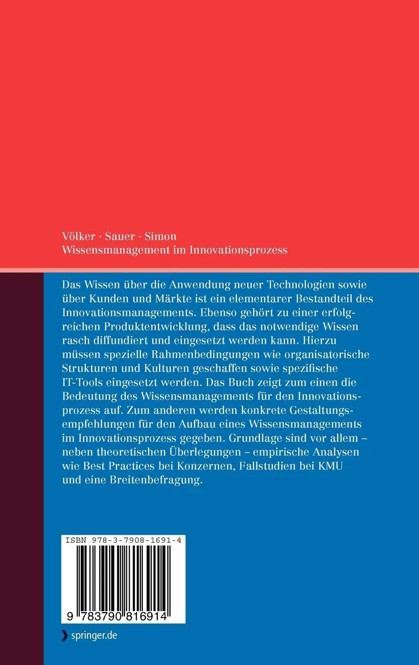Rückseite: 9783790816914 | Wissensmanagement im Innovationsprozess | Rainer Völker (u. a.) | Buch