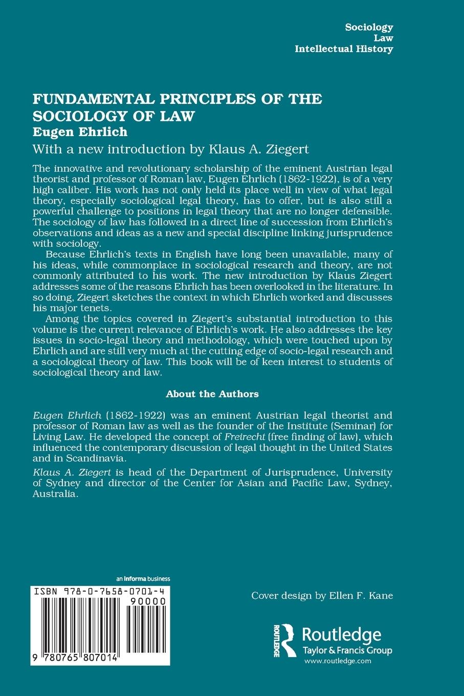Rückseite: 9780765807014 | Fundamental Principles of the Sociology of Law | Ehrlich (u. a.)