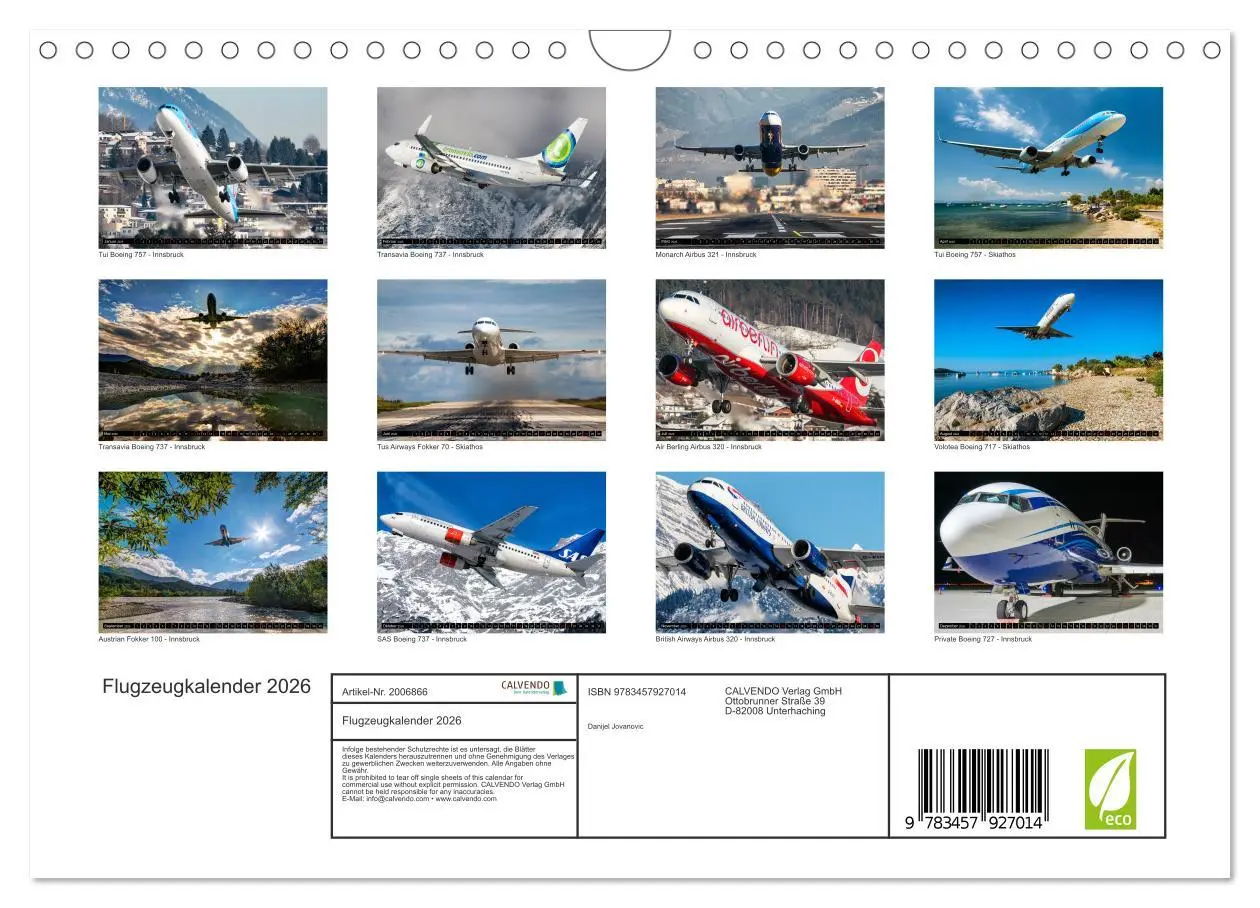 Bild: 9783457927014 | Flugzeugkalender 2026 (Wandkalender 2026 DIN A4 quer), CALVENDO...