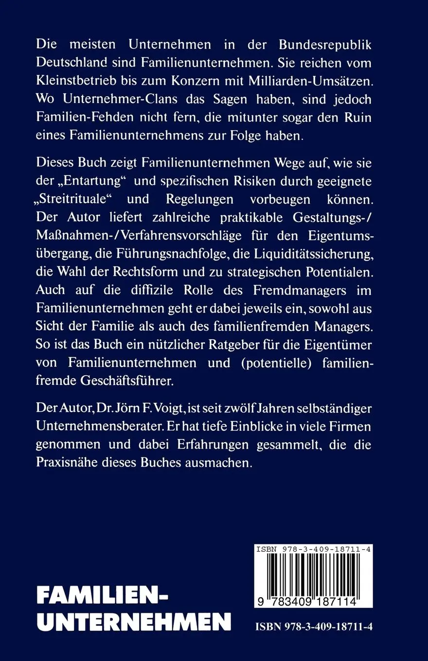 Rückseite: 9783409187114 | Familienunternehmen | Jörn F. Voigt | Taschenbuch | 167 S. | Deutsch