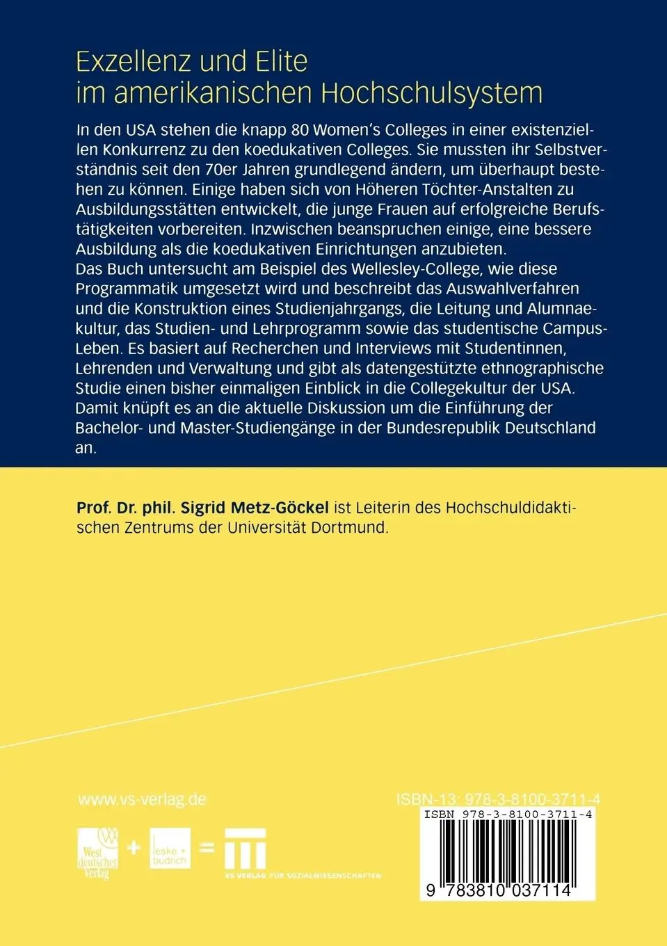 Rückseite: 9783810037114 | Exzellenz und Elite im amerikanischen Hochschulsystem | Metz-Göckel