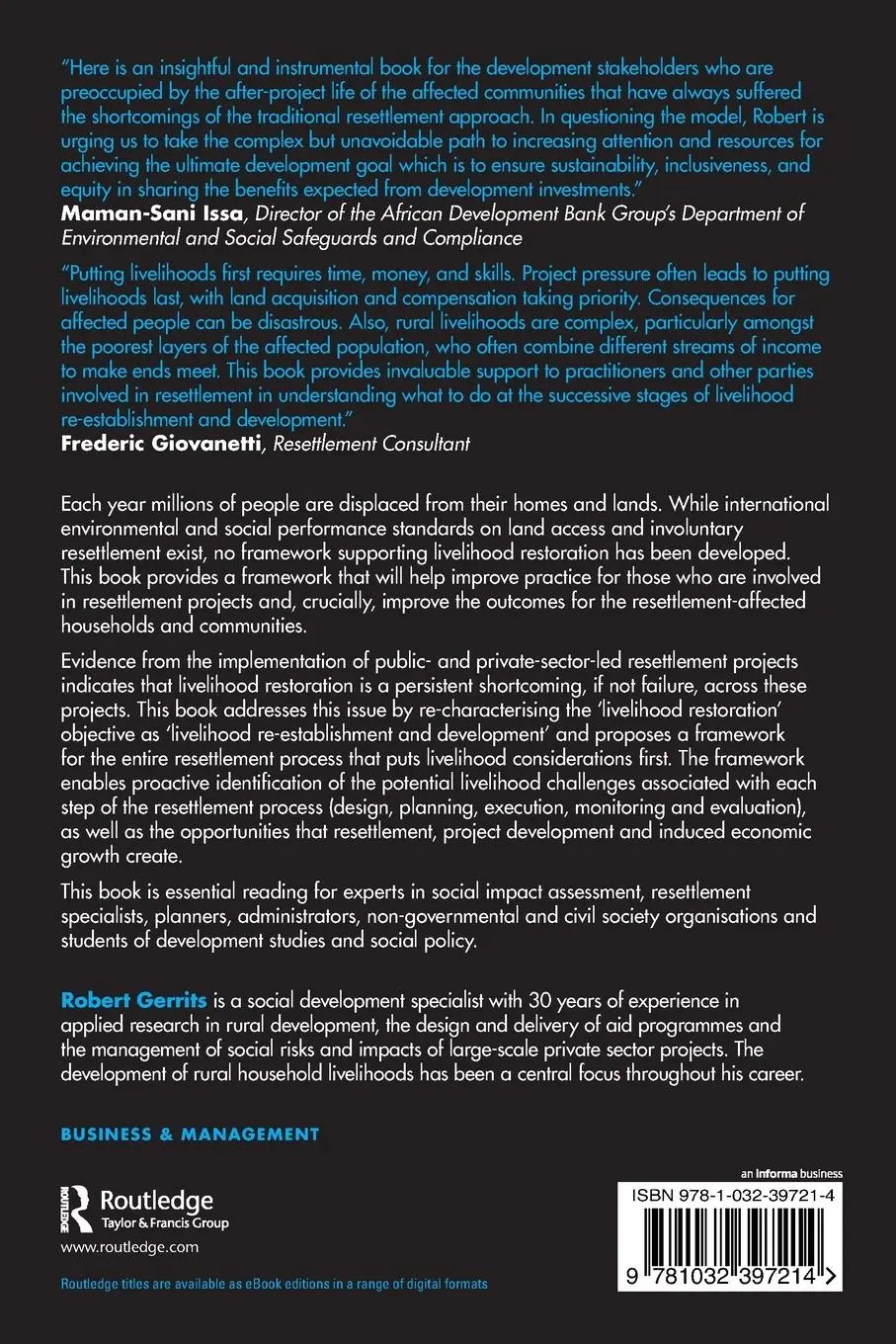 Rückseite: 9781032397214 | Managing Community Resettlement | Putting Livelihoods First | Gerrits