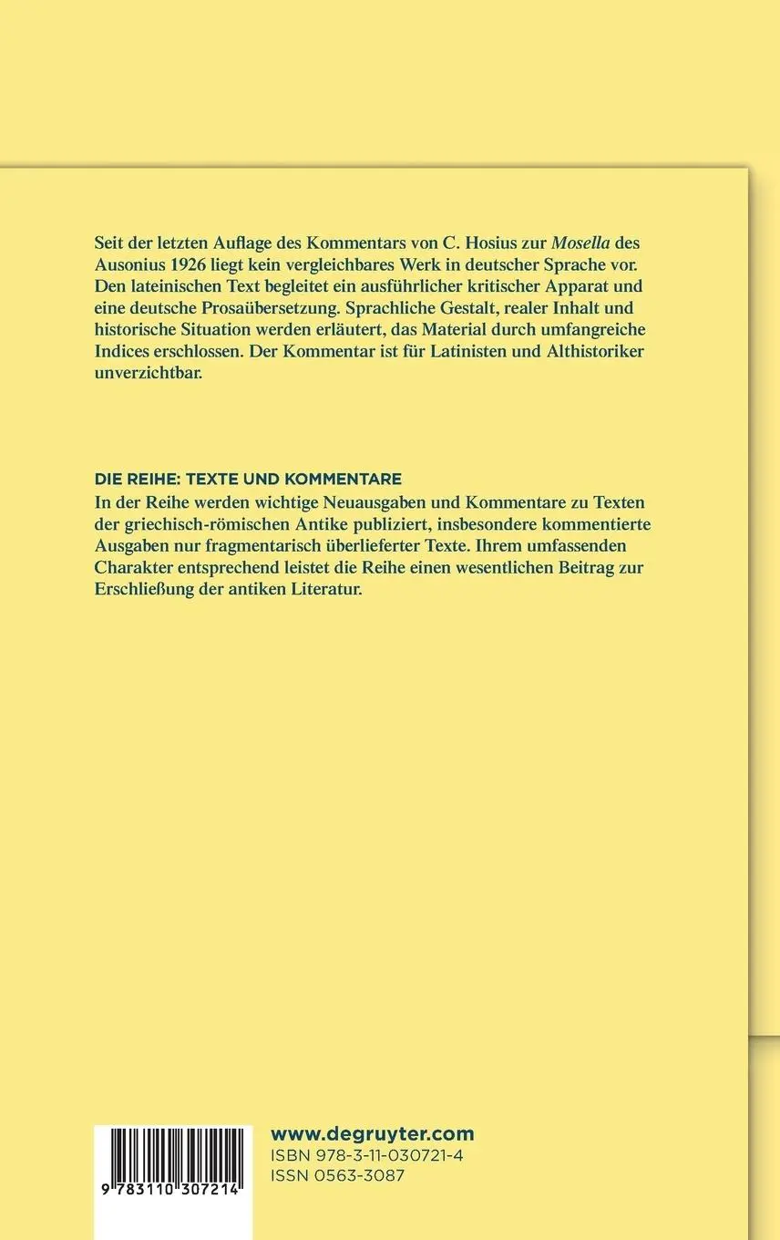 Rückseite: 9783110307214 | D. Magnus Ausonius, "Mosella" | Joachim Gruber | Buch | X | Deutsch