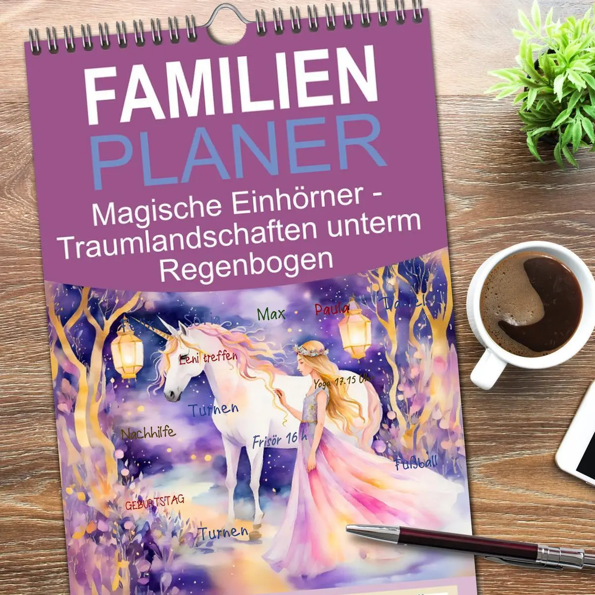 Bild: 9783516617214 | Familienplaner 2026 - Magische Einhörner - Traumlandschaften unterm...
