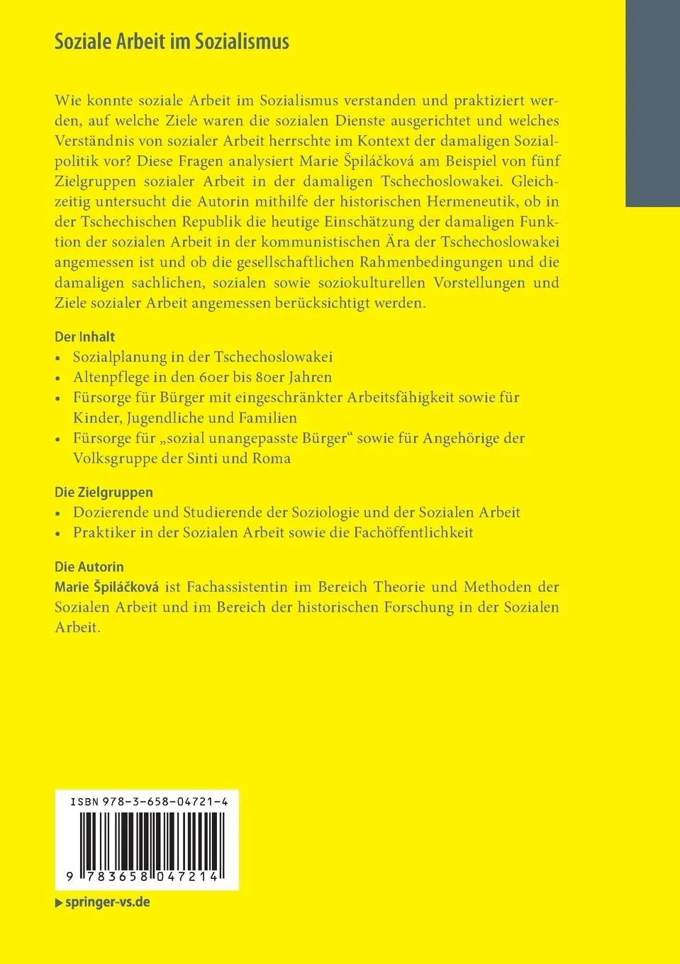 Rückseite: 9783658047214 | Soziale Arbeit im Sozialismus | Marie ¿Pilá¿Ková | Taschenbuch | xxiv