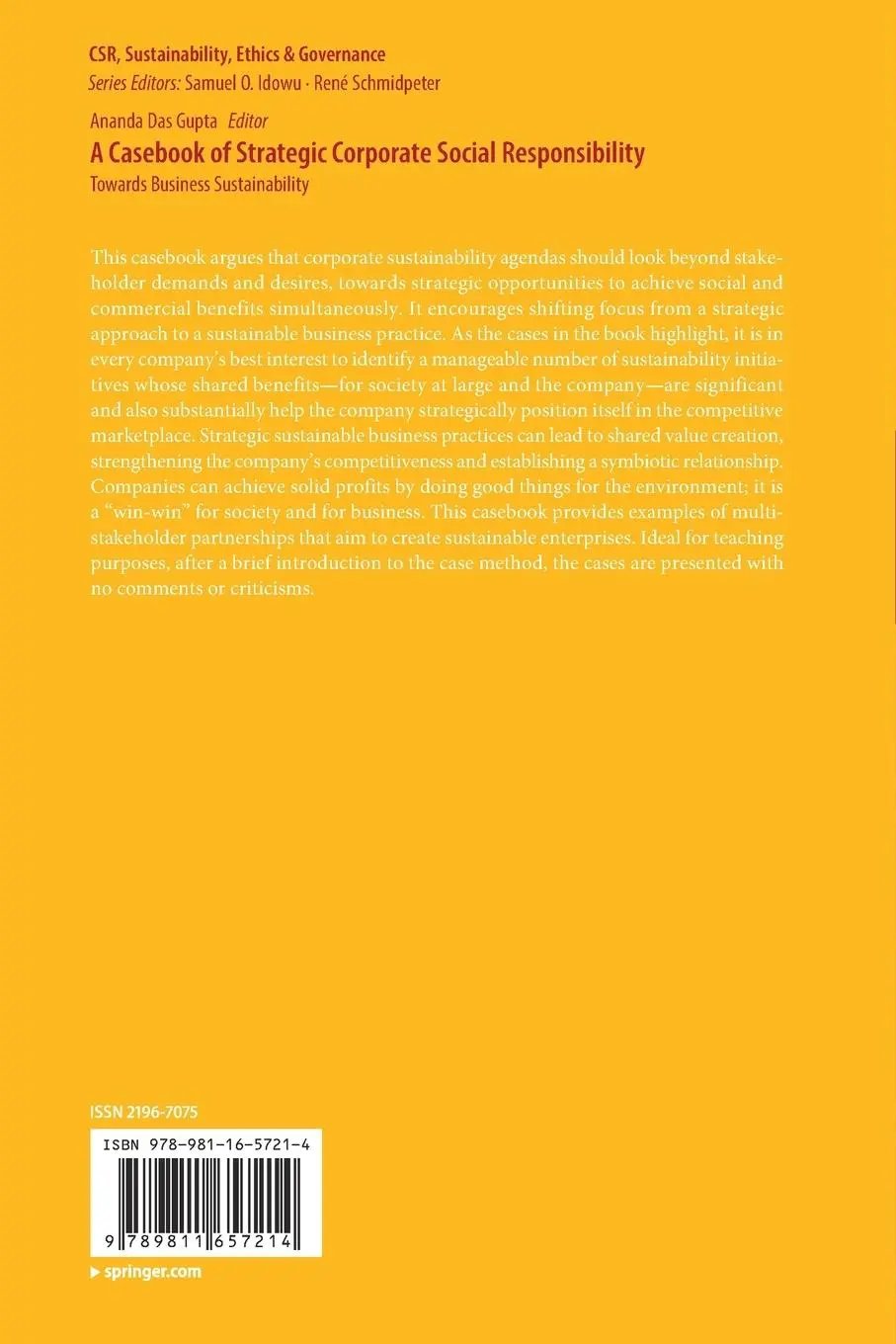 Rückseite: 9789811657214 | A Casebook of Strategic Corporate Social Responsibility | Gupta | Buch