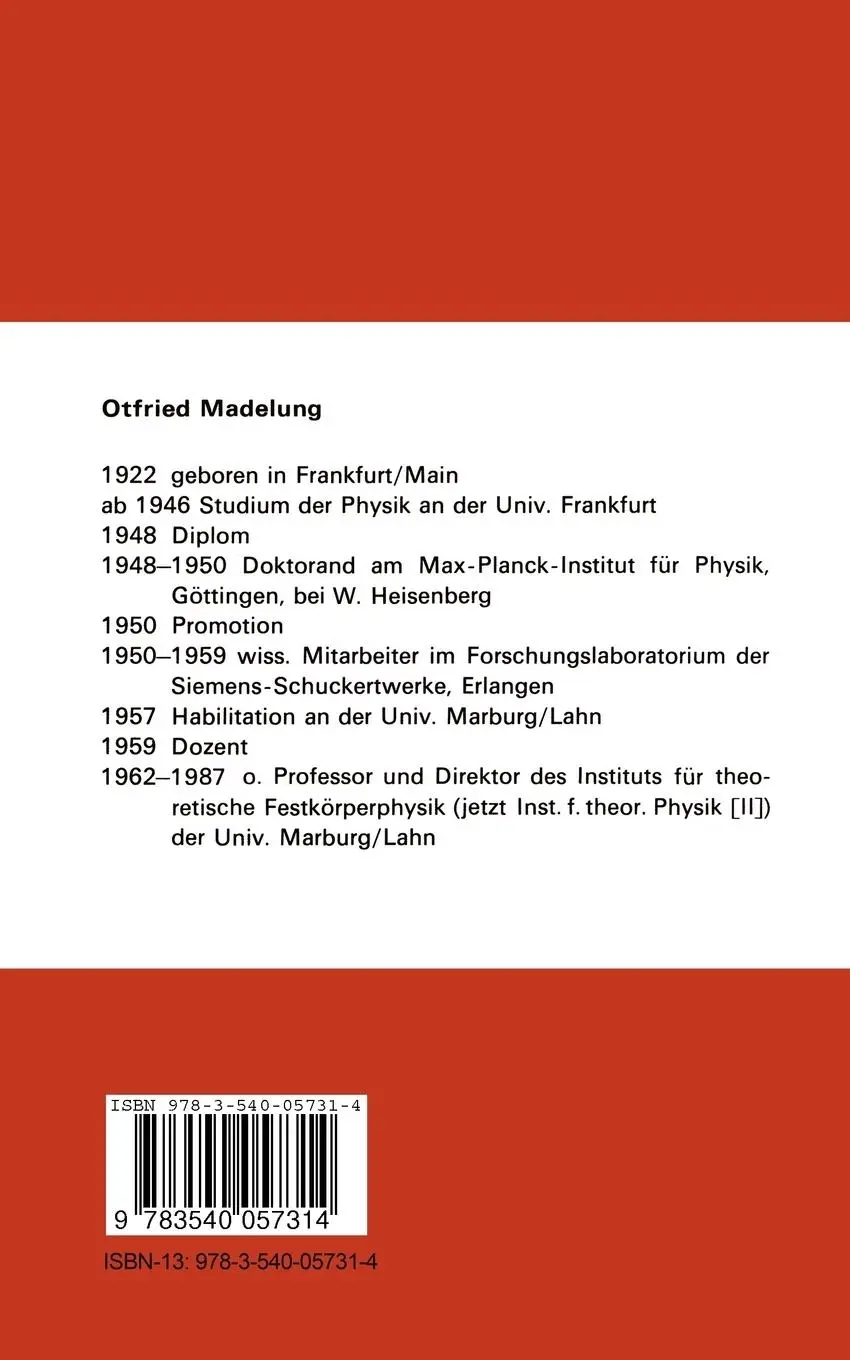 Rückseite: 9783540057314 | Festkörpertheorie I | Elementare Anregungen | Otfried Madelung | Buch