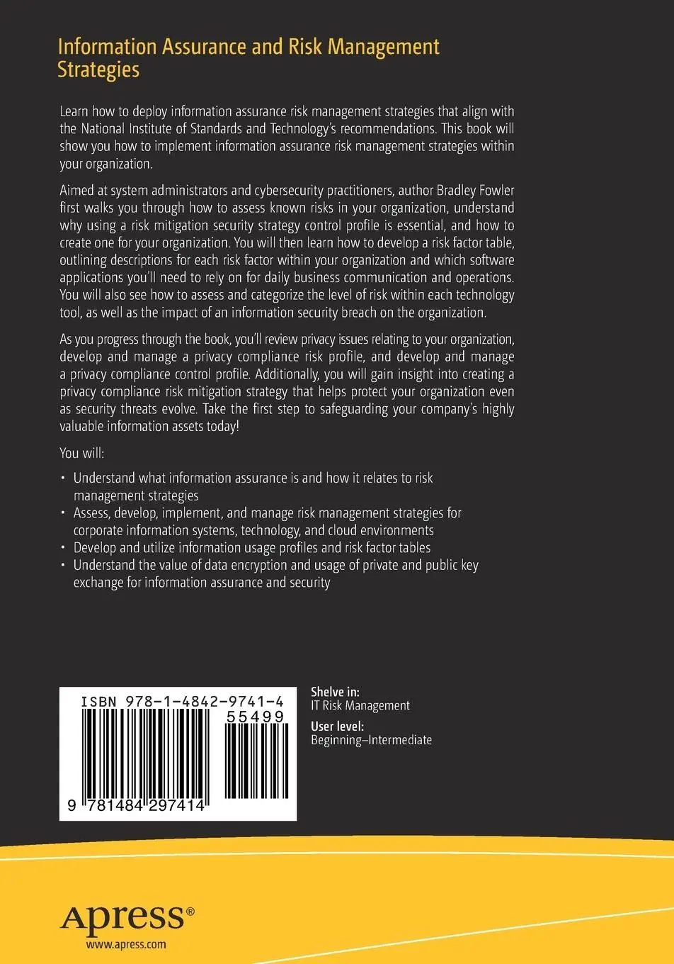 Rückseite: 9781484297414 | Information Assurance and Risk Management Strategies | Bradley Fowler