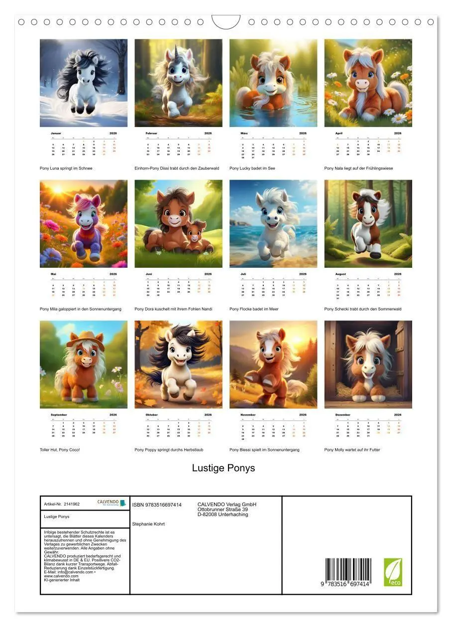 Bild: 9783516697414 | Lustige Ponys (Wandkalender 2026 DIN A3 hoch), CALVENDO Monatskalender