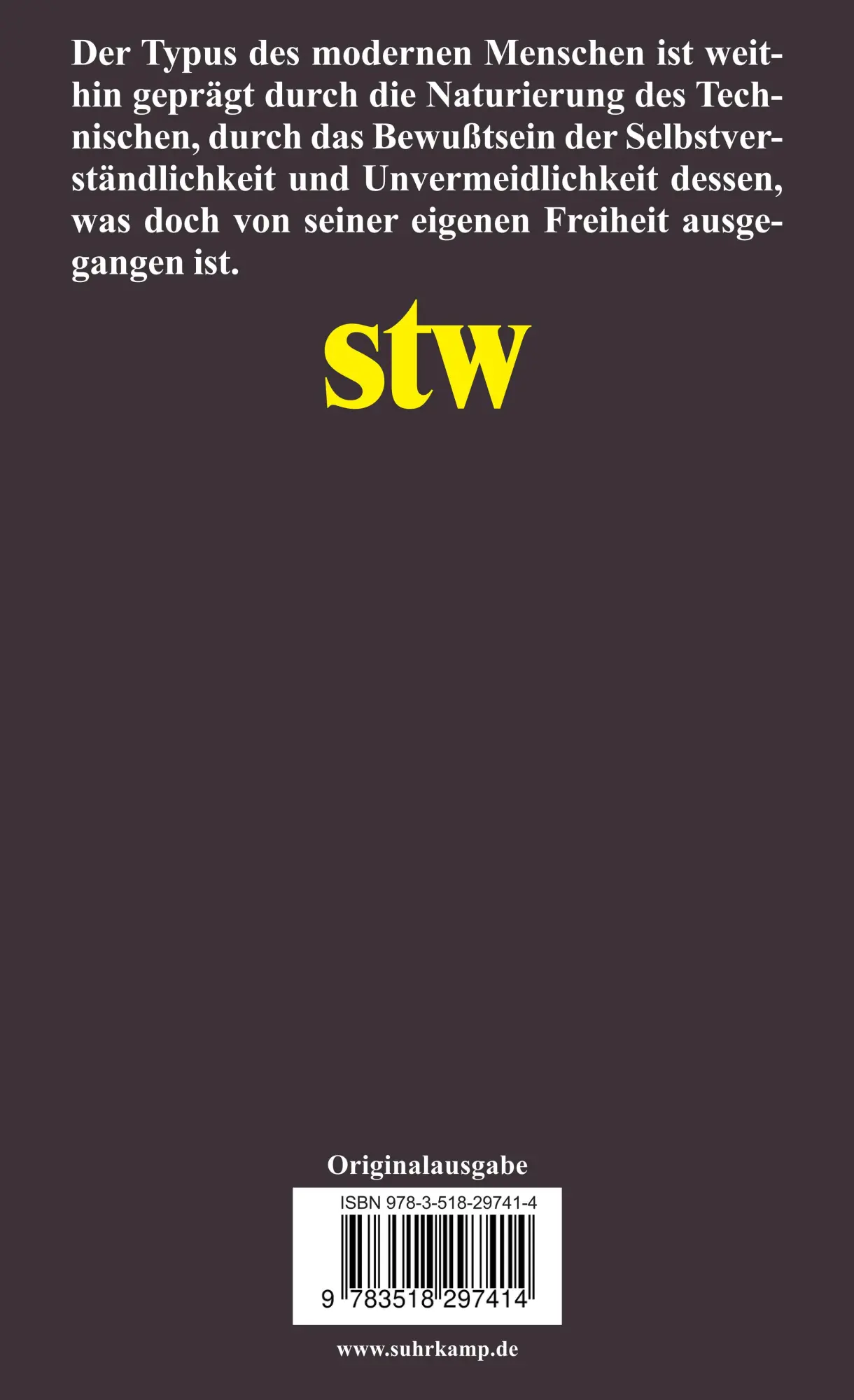 Rückseite: 9783518297414 | Schriften zur Technik | Hans Blumenberg | Taschenbuch | 301 S. | 2025