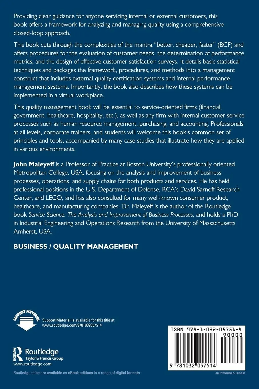 Rückseite: 9781032057514 | Quality Service Management | A Guide to Improving Business Processes