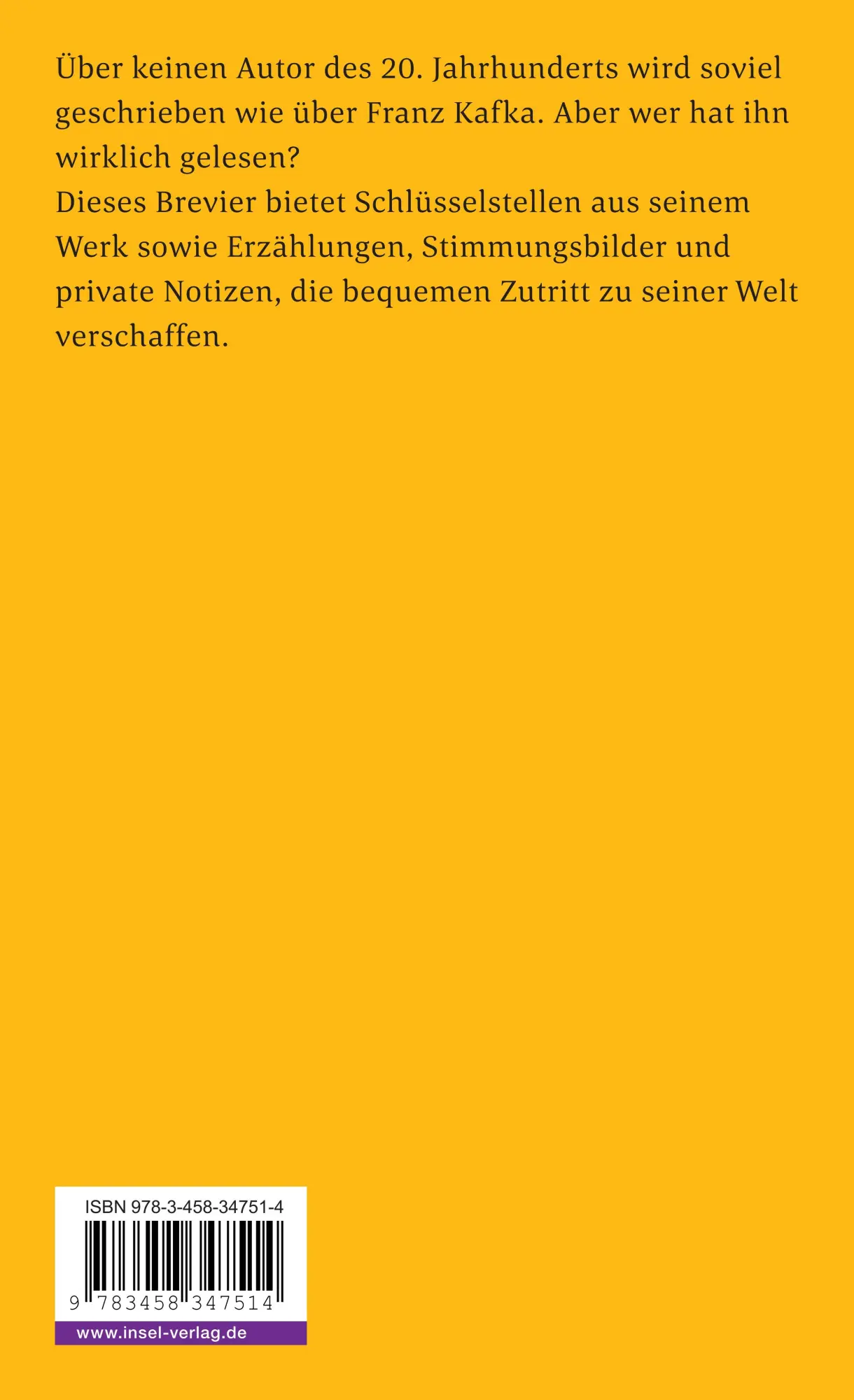 Rückseite: 9783458347514 | Lektüre für Minuten | Betrachtungen aus seinem Werk | Franz Kafka