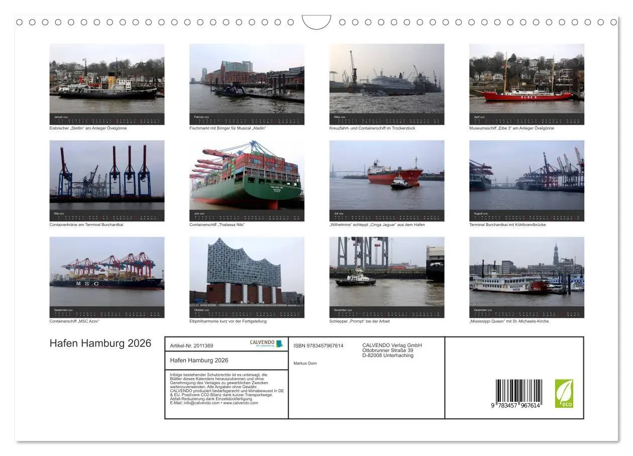 Bild: 9783457967614 | Hafen Hamburg 2026 (Wandkalender 2026 DIN A3 quer), CALVENDO...