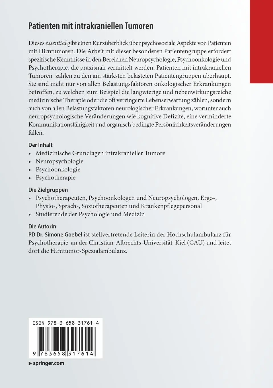 Rückseite: 9783658317614 | Patienten mit intrakraniellen Tumoren | Simone Goebel | Taschenbuch