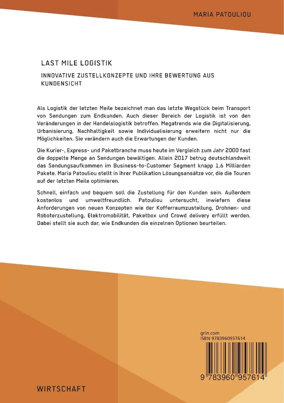 Rückseite: 9783960957614 | Last Mile Logistik. Innovative Zustellkonzepte und ihre Bewertung...