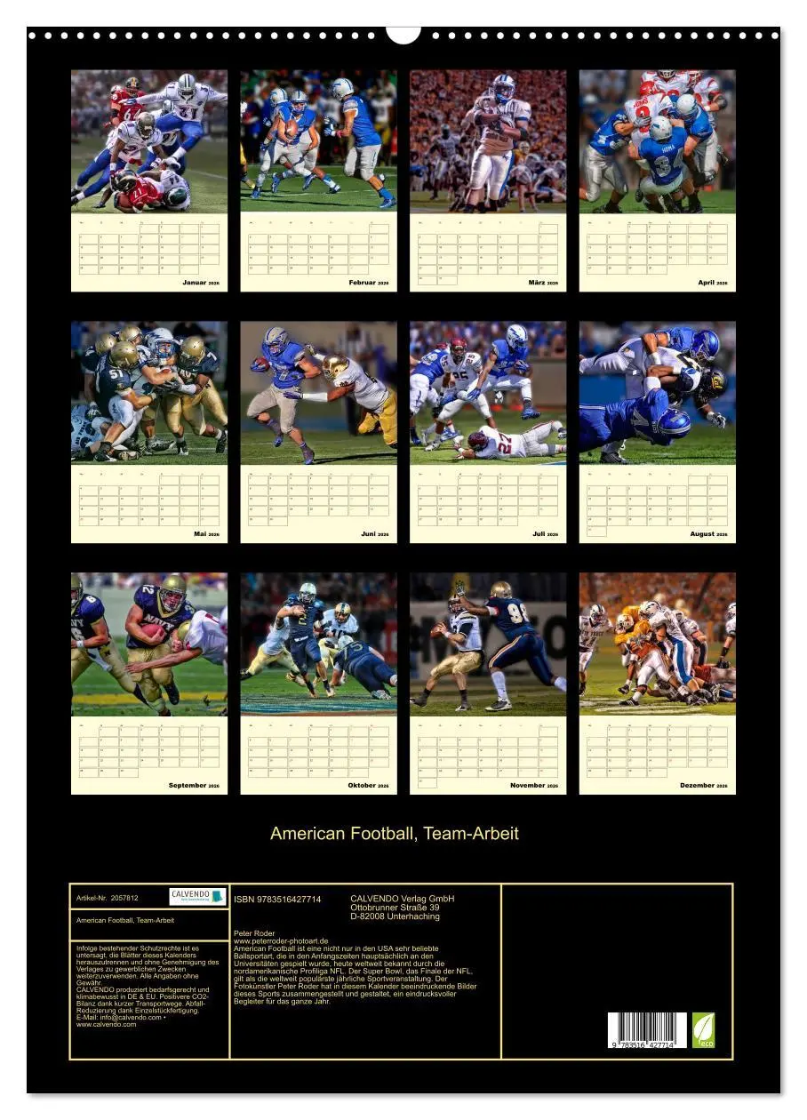 Bild: 9783516427714 | American Football, Team-Arbeit (Wandkalender 2026 DIN A2 hoch),...