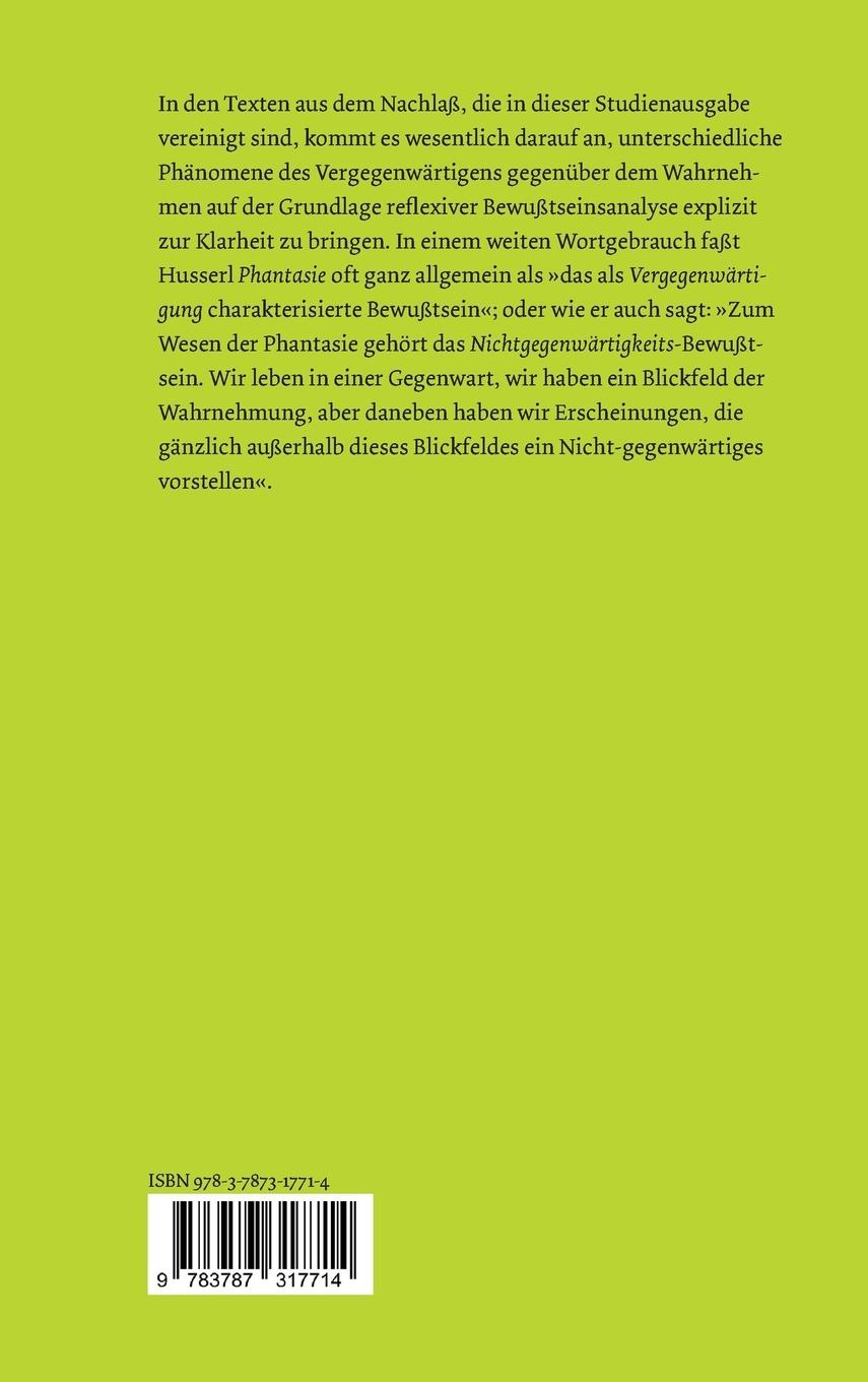 Rückseite: 9783787317714 | Phantasie und Bildbewußtsein | Edmund Husserl | Buch | 306 S. | 2006