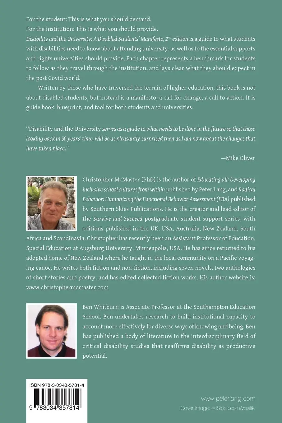 Rückseite: 9783034357814 | Disability and the University | Benjamin Whitburn (u. a.) | Buch