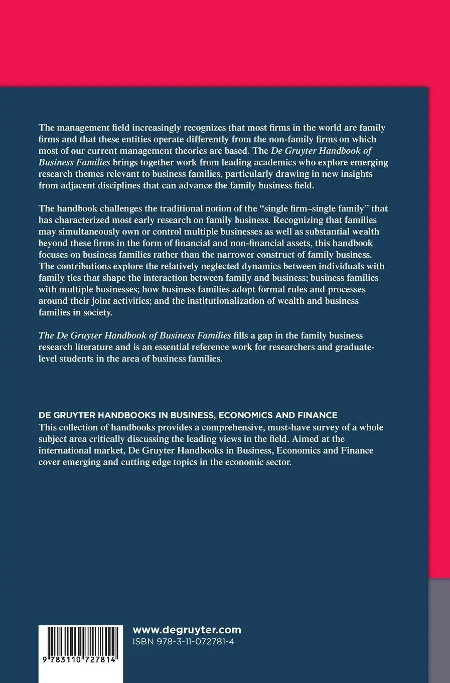 Rückseite: 9783110727814 | De Gruyter Handbook of Business Families | Michael Carney (u. a.)