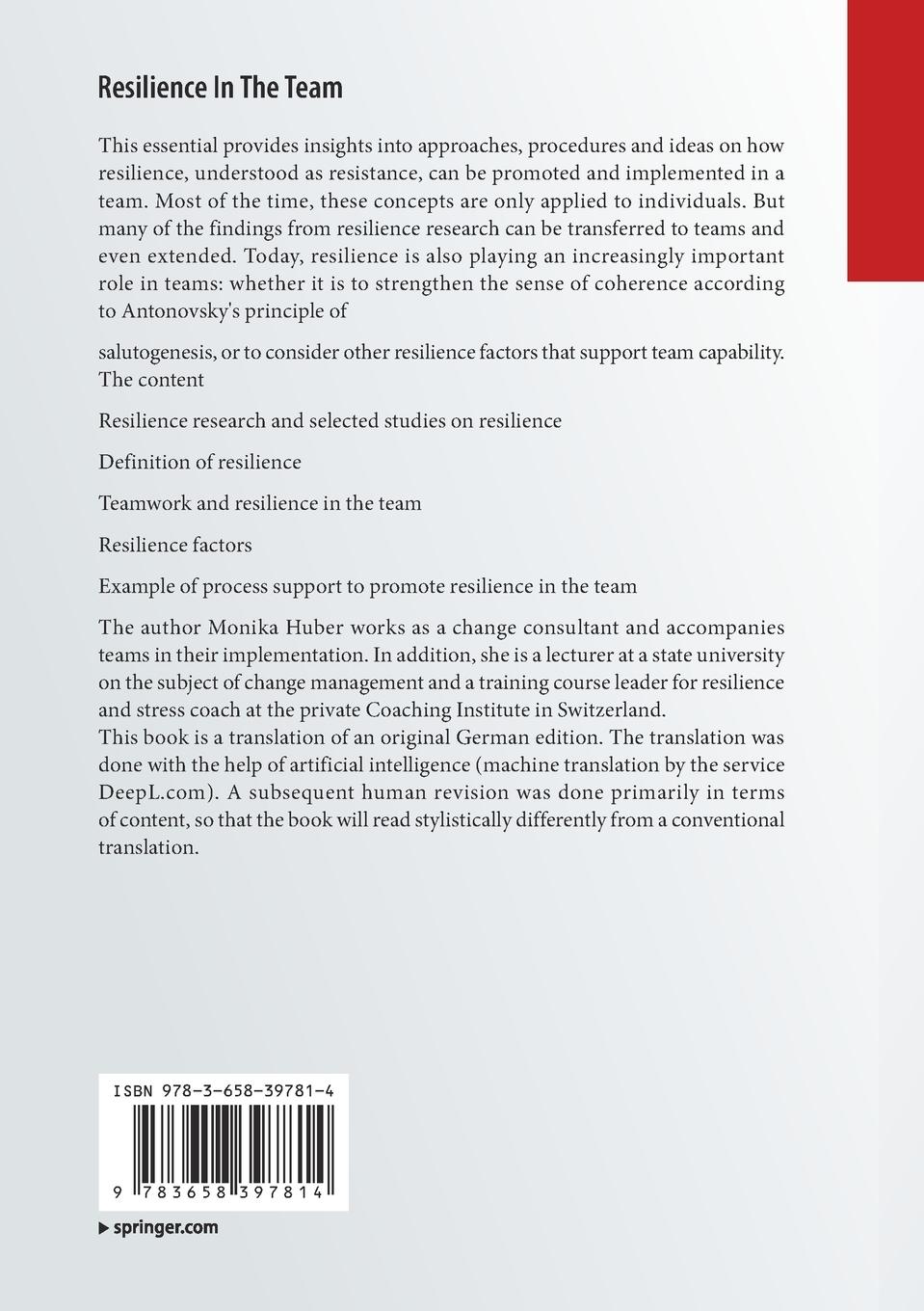 Rückseite: 9783658397814 | Resilience In The Team | Monika Huber | Taschenbuch | xii | Englisch