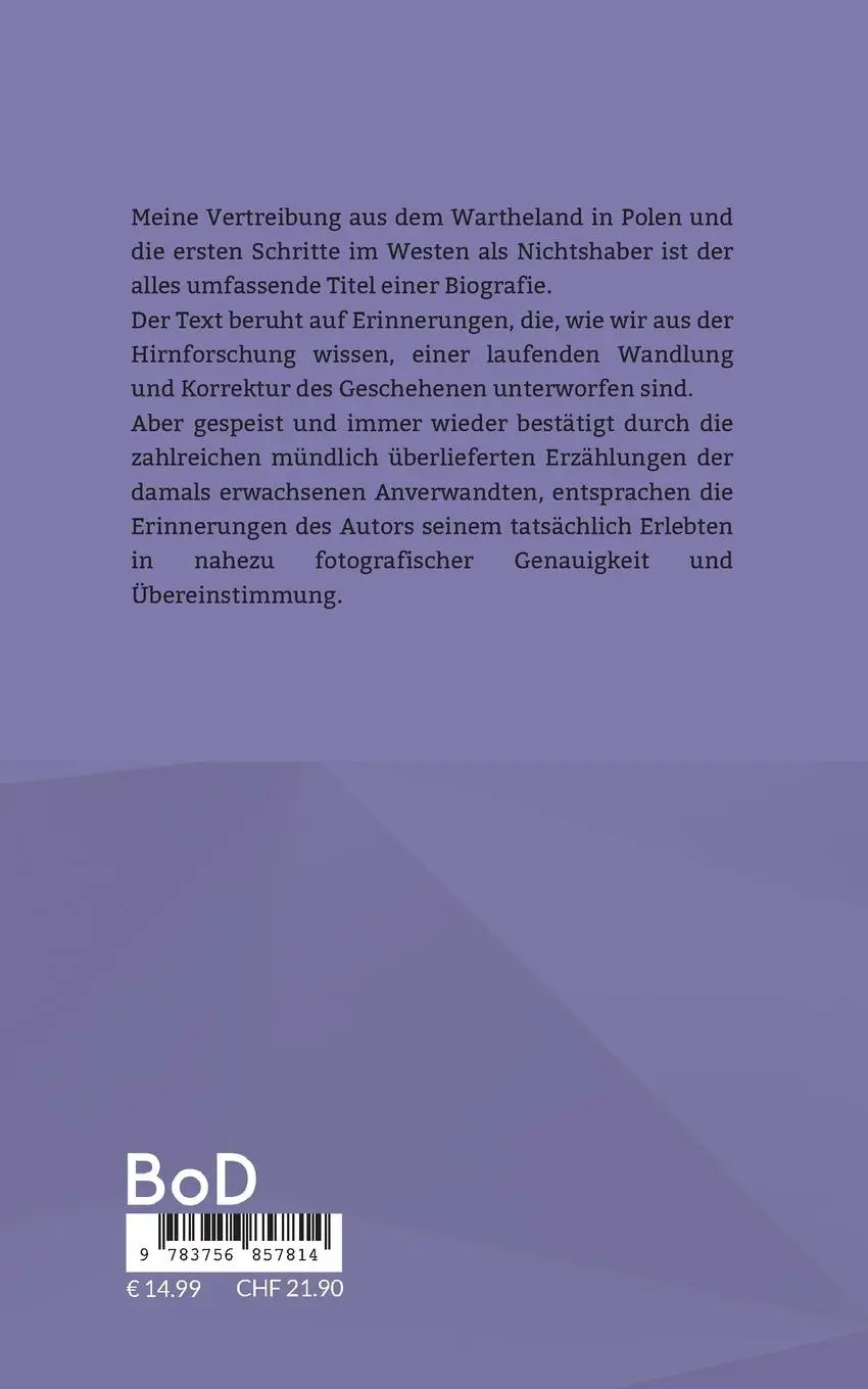 Rückseite: 9783756857814 | Meine Vertreibung aus dem Wartheland &amp; Die ersten Schritte im...